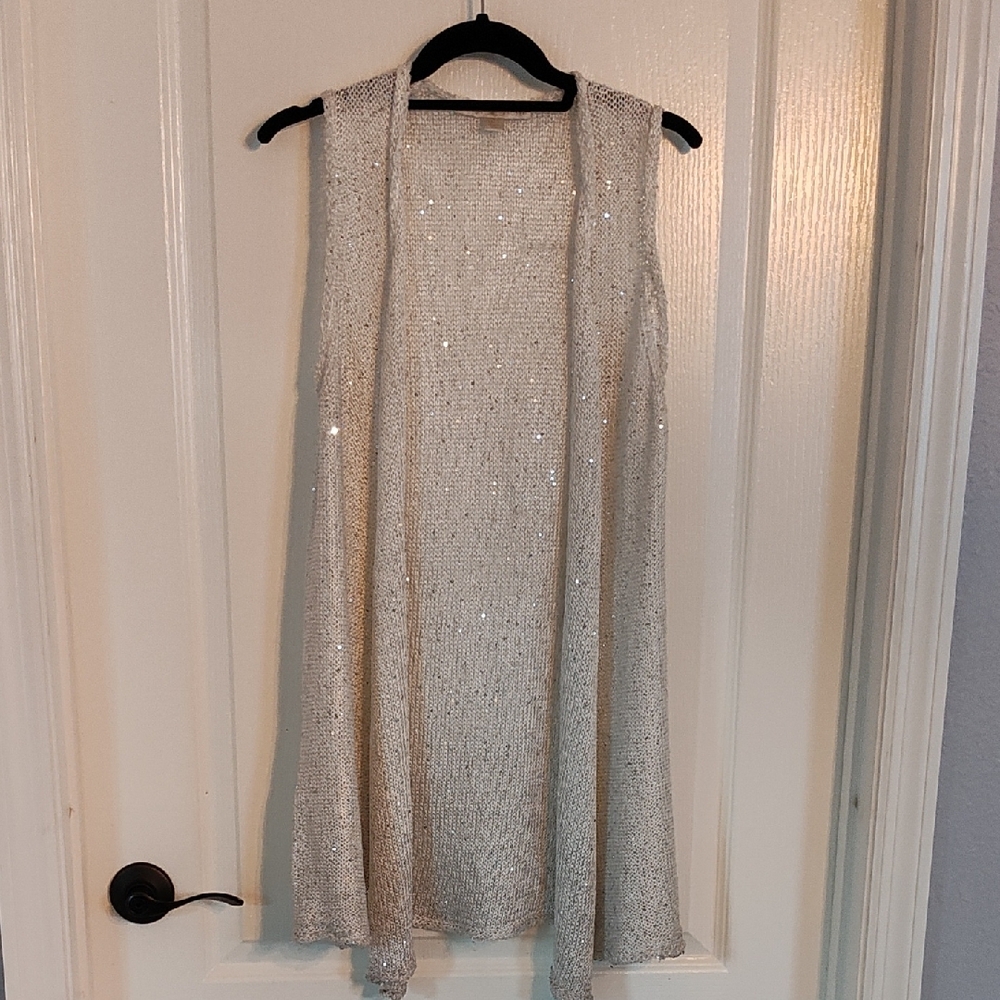 Boston Proper Silver Sequin Knit Top